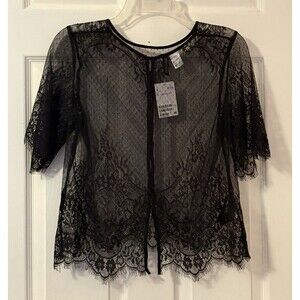 H&M Crop Top US 4 Lace Floral Pattern Black A186